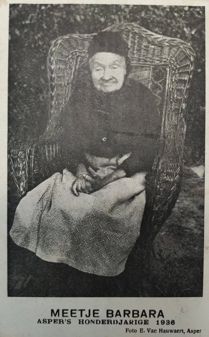 Verjaardagsviering van Meetje Barbara, de oudste Belgische vrouw, geboren op 4 maart 1836.