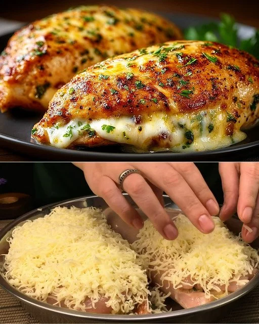 Gevulde kipfilet met groenten en kruiden op een bord