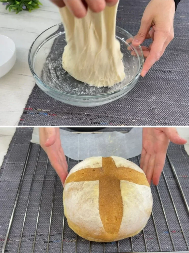 Vers gebakken brood in de airfryer met een krokante korst.