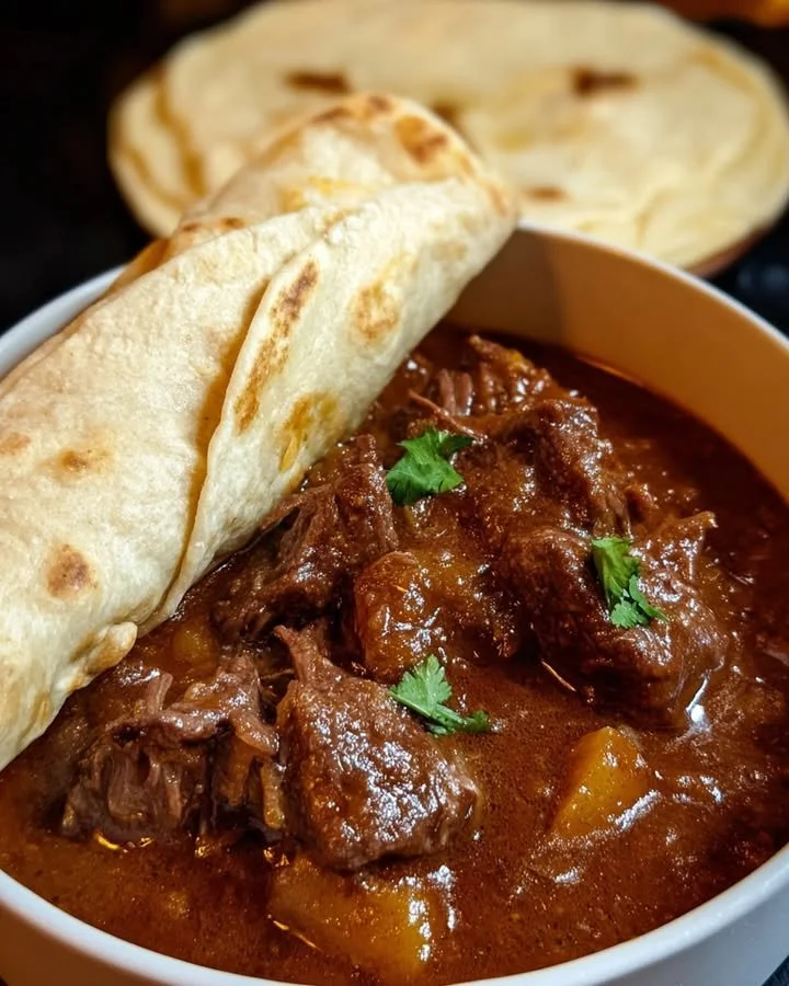 Langzaam gegaarde Mexicaanse runderstoofpot geserveerd met tortilla's