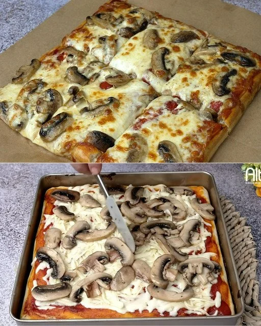 Makkelijke pizza met vloeibaar deeg en knapperige korst, snel te bereiden.