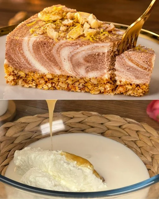 Gezonde no-bake havermout cheesecake op een bord